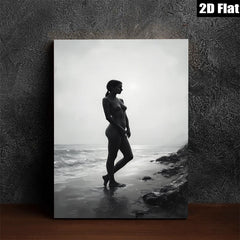 2D flat 1pc Coastal Silhouette Woman Beach Art Modern Canvas Wall Decor Living Room Bedroom Bathroom Gallery Wrapped Ready to Hang Farmhouse Aesthetic