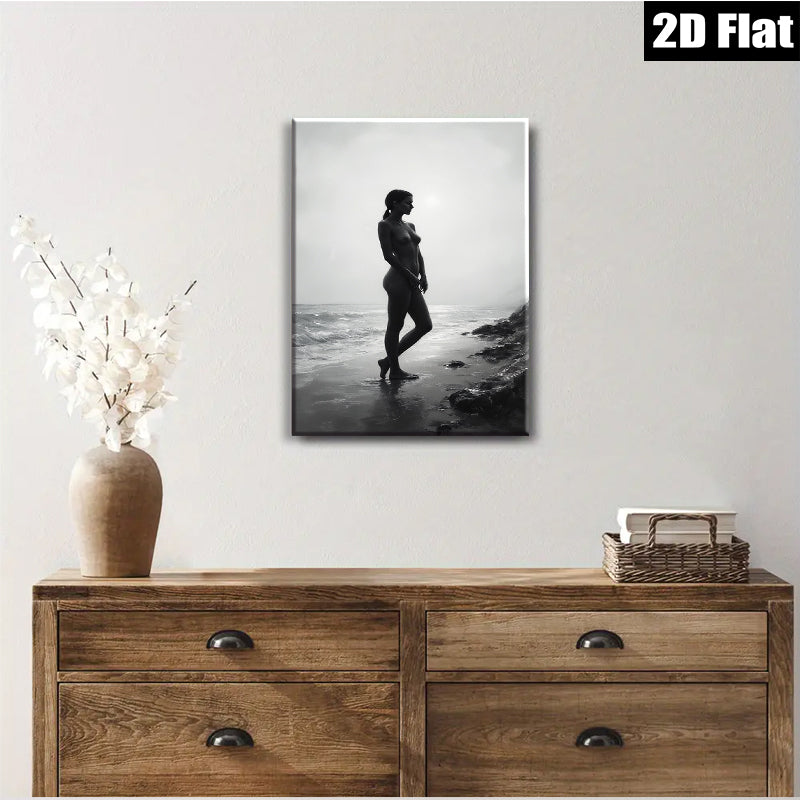 2D flat 1pc Coastal Silhouette Woman Beach Art Modern Canvas Wall Decor Living Room Bedroom Bathroom Gallery Wrapped Ready to Hang Farmhouse Aesthetic