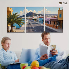 2D flat 1pc Coastal Spanish Town Street View Gallery Wall Art Living Room Bedroom Decor Modern Farmhouse Style Canvas Prints for Home Office Rustic Chic