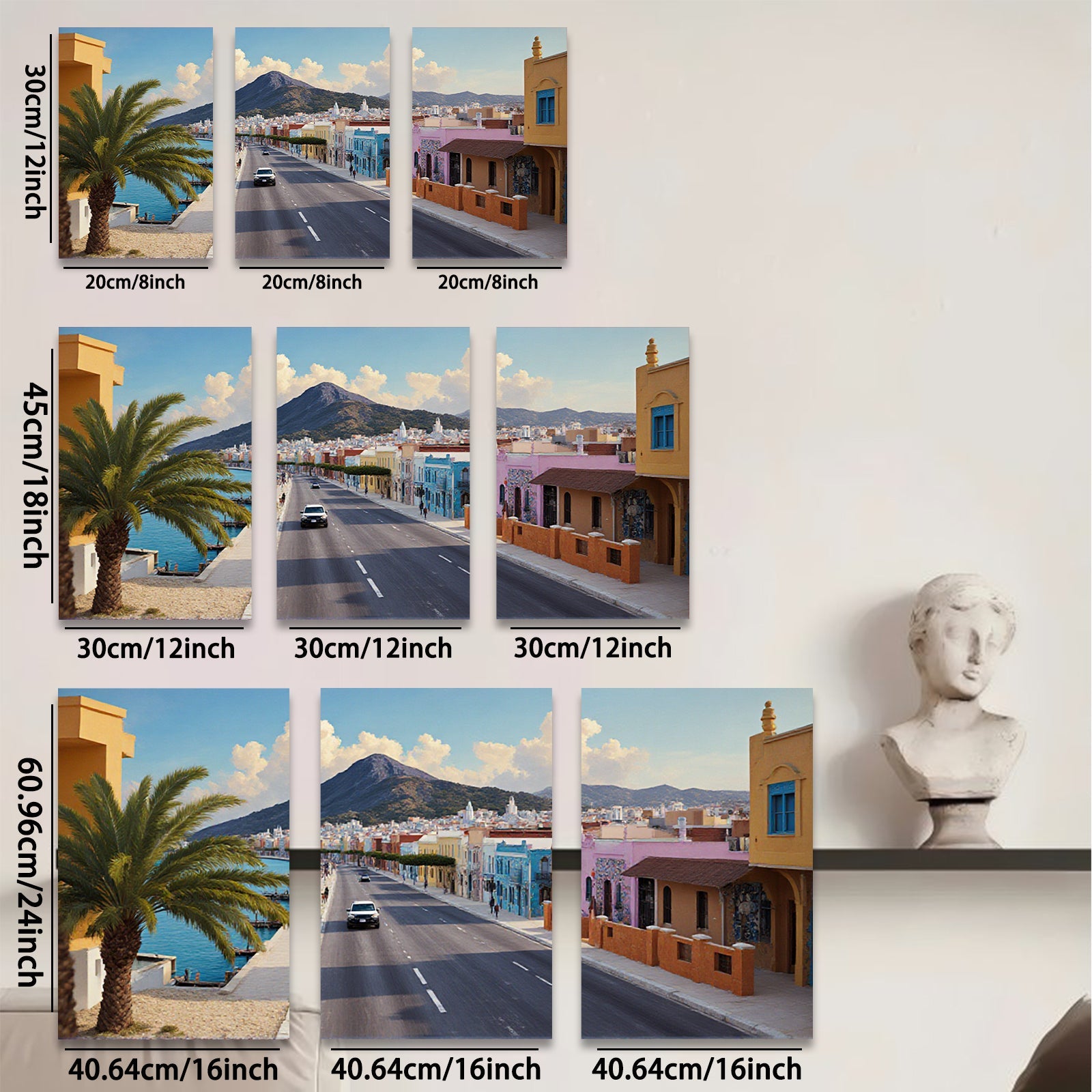 2D flat 1pc Coastal Spanish Town Street View Gallery Wall Art Living Room Bedroom Decor Modern Farmhouse Style Canvas Prints for Home Office Rustic Chic
