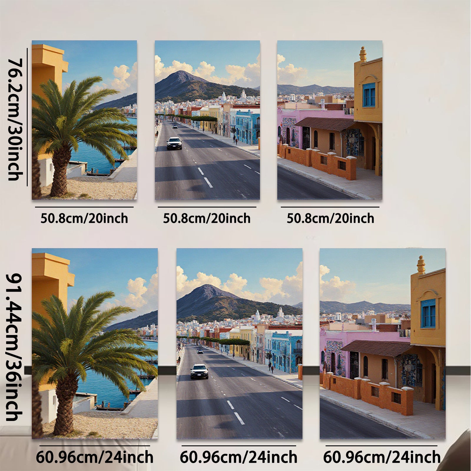 2D flat 1pc Coastal Spanish Town Street View Gallery Wall Art Living Room Bedroom Decor Modern Farmhouse Style Canvas Prints for Home Office Rustic Chic