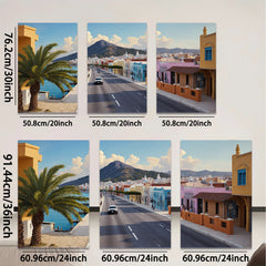 2D flat 1pc Coastal Spanish Town Street View Gallery Wall Art Living Room Bedroom Decor Modern Farmhouse Style Canvas Prints for Home Office Rustic Chic