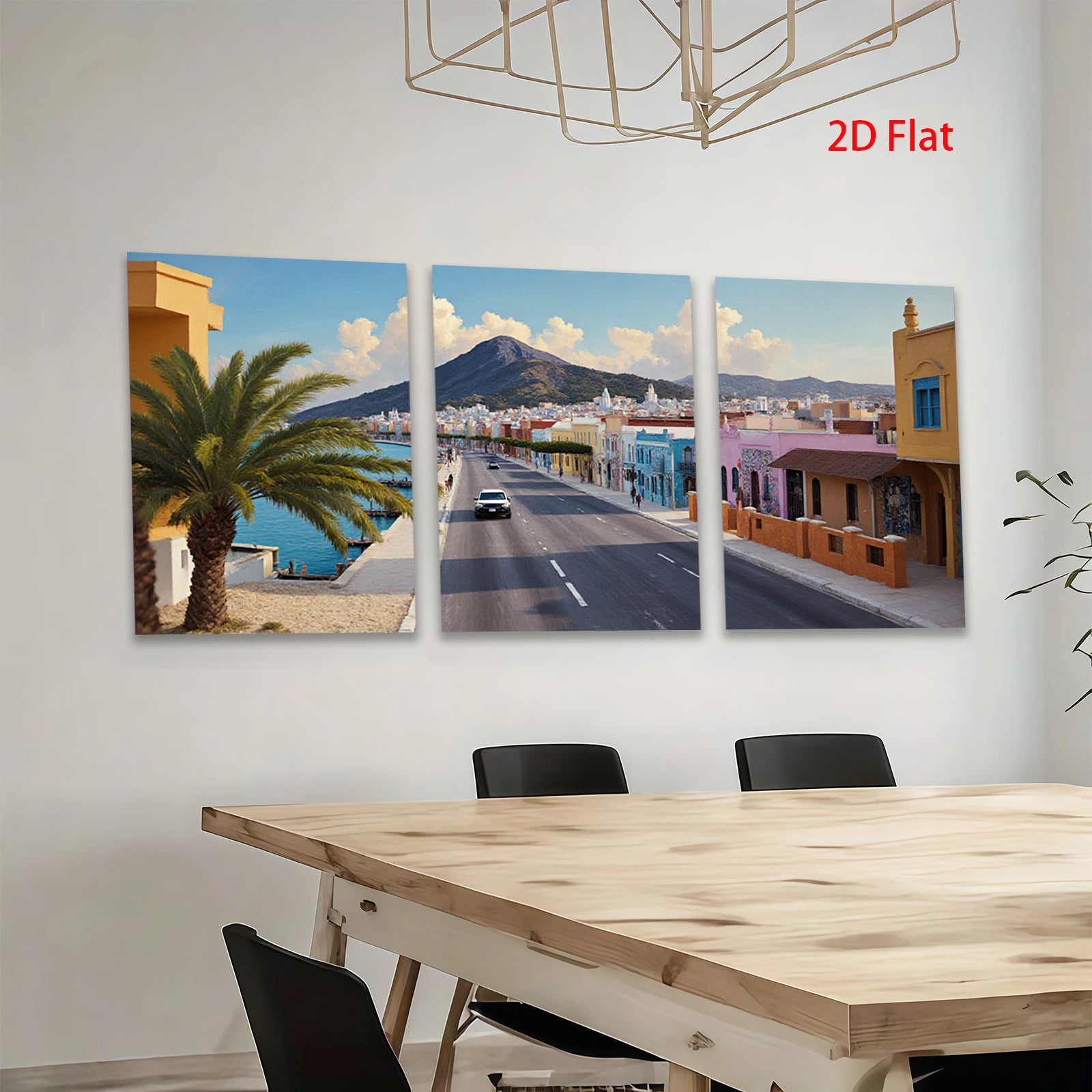 2D flat 1pc Coastal Spanish Town Street View Gallery Wall Art Living Room Bedroom Decor Modern Farmhouse Style Canvas Prints for Home Office Rustic Chic
