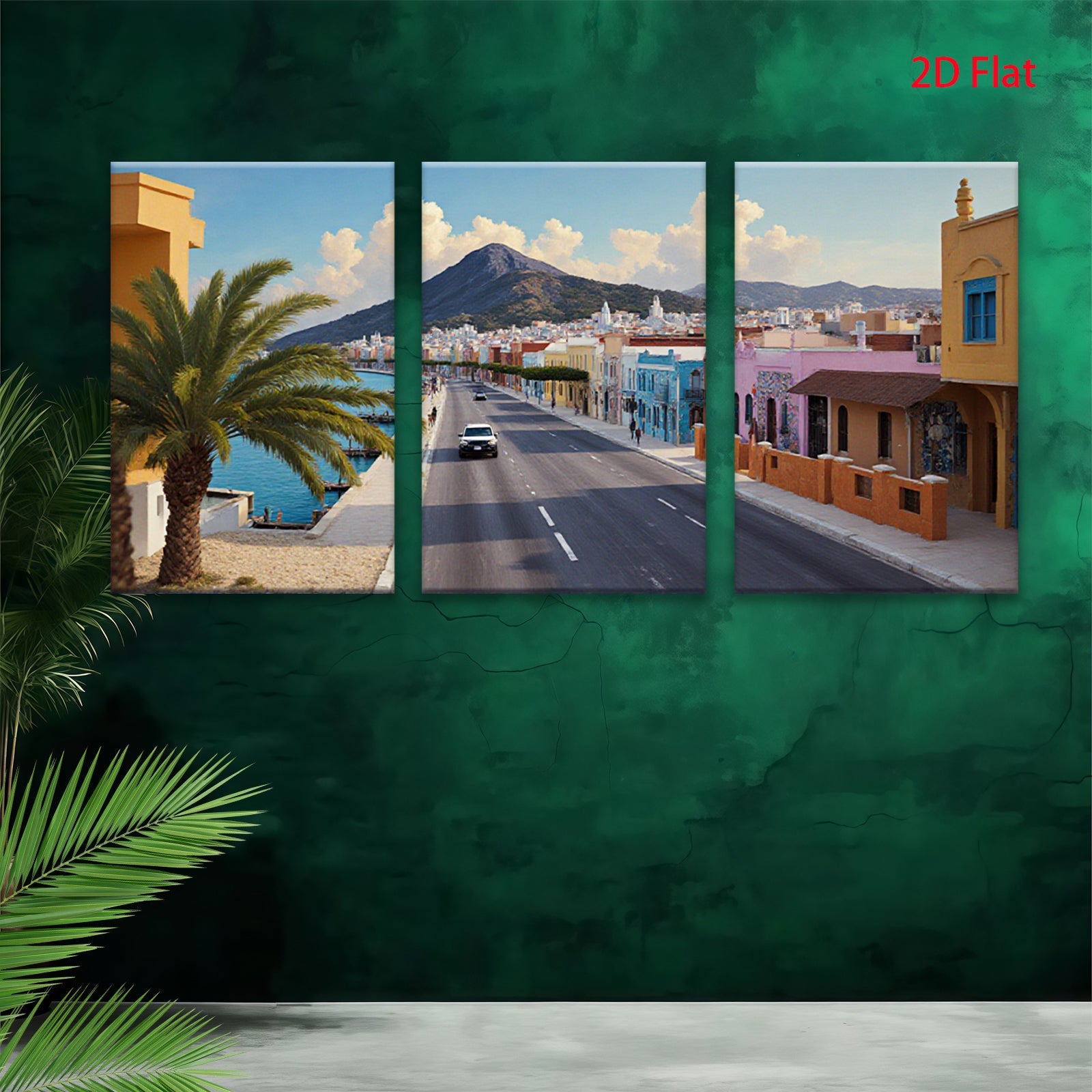 2D flat 1pc Coastal Spanish Town Street View Gallery Wall Art Living Room Bedroom Decor Modern Farmhouse Style Canvas Prints for Home Office Rustic Chic