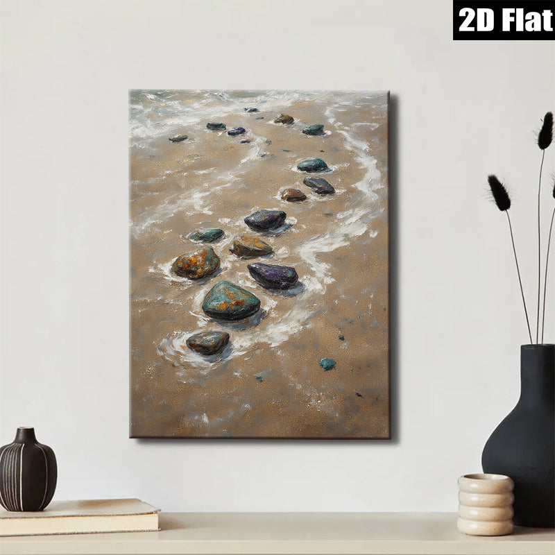 2D flat 1pc Coastal Stone Path Beach Waves Living Room Gallery Wall Art Rustic Farmhouse Decor Modern Minimalist Canvas Print