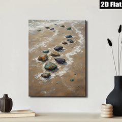 2D flat 1pc Coastal Stone Path Beach Waves Living Room Gallery Wall Art Rustic Farmhouse Decor Modern Minimalist Canvas Print