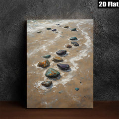 2D flat 1pc Coastal Stone Path Beach Waves Living Room Gallery Wall Art Rustic Farmhouse Decor Modern Minimalist Canvas Print