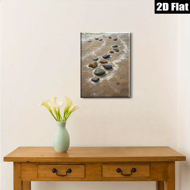 2D flat 1pc Coastal Stone Path Beach Waves Living Room Gallery Wall Art Rustic Farmhouse Decor Modern Minimalist Canvas Print