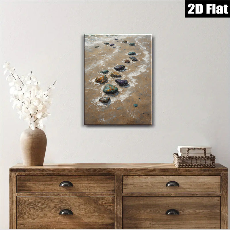2D flat 1pc Coastal Stone Path Beach Waves Living Room Gallery Wall Art Rustic Farmhouse Decor Modern Minimalist Canvas Print