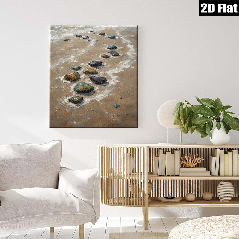 2D flat 1pc Coastal Stone Path Beach Waves Living Room Gallery Wall Art Rustic Farmhouse Decor Modern Minimalist Canvas Print