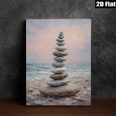 2D flat 1pc Coastal Stone Stack Beach Serenity Wall Art Living Room Bedroom Decor Farmhouse Style Modern Canvas Prints Textured Artwork Relaxing Home Design