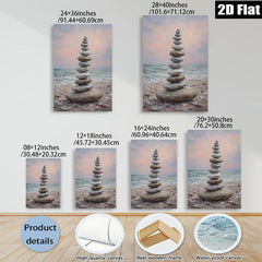 2D flat 1pc Coastal Stone Stack Beach Serenity Wall Art Living Room Bedroom Decor Farmhouse Style Modern Canvas Prints Textured Artwork Relaxing Home Design