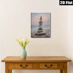 2D flat 1pc Coastal Stone Stack Beach Serenity Wall Art Living Room Bedroom Decor Farmhouse Style Modern Canvas Prints Textured Artwork Relaxing Home Design