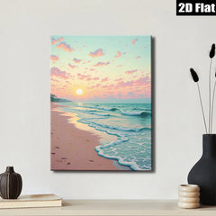2D flat 1pc Coastal Sunrise Beach Ocean Waves Wall Art Living Room Bedroom Decor Modern Farmhouse Style Canvas Prints for Home Gallery Wrapped Ready to Hang