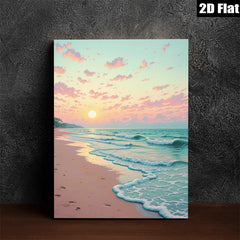 2D flat 1pc Coastal Sunrise Beach Ocean Waves Wall Art Living Room Bedroom Decor Modern Farmhouse Style Canvas Prints for Home Gallery Wrapped Ready to Hang
