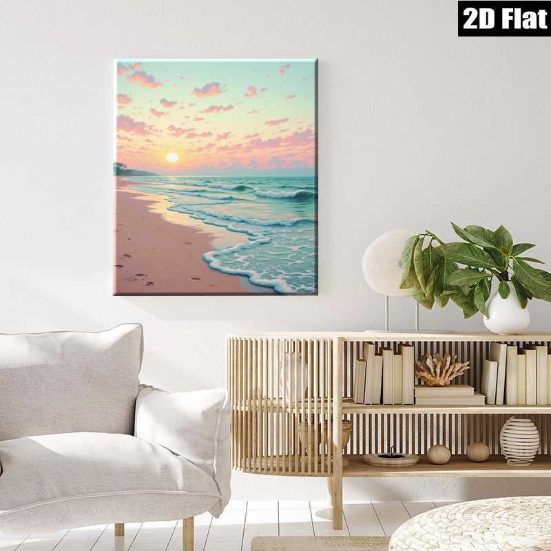 2D flat 1pc Coastal Sunrise Beach Ocean Waves Wall Art Living Room Bedroom Decor Modern Farmhouse Style Canvas Prints for Home Gallery Wrapped Ready to Hang