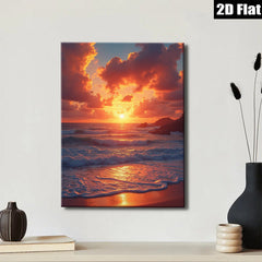 2D flat 1pc Coastal Sunset Beach Ocean Waves Wall Art Living Room Bedroom Decor Modern Farmhouse Canvas Prints for Home Decoration Trending Now Gallery Wrapped Ready to Hang
