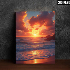 2D flat 1pc Coastal Sunset Beach Ocean Waves Wall Art Living Room Bedroom Decor Modern Farmhouse Canvas Prints for Home Decoration Trending Now Gallery Wrapped Ready to Hang