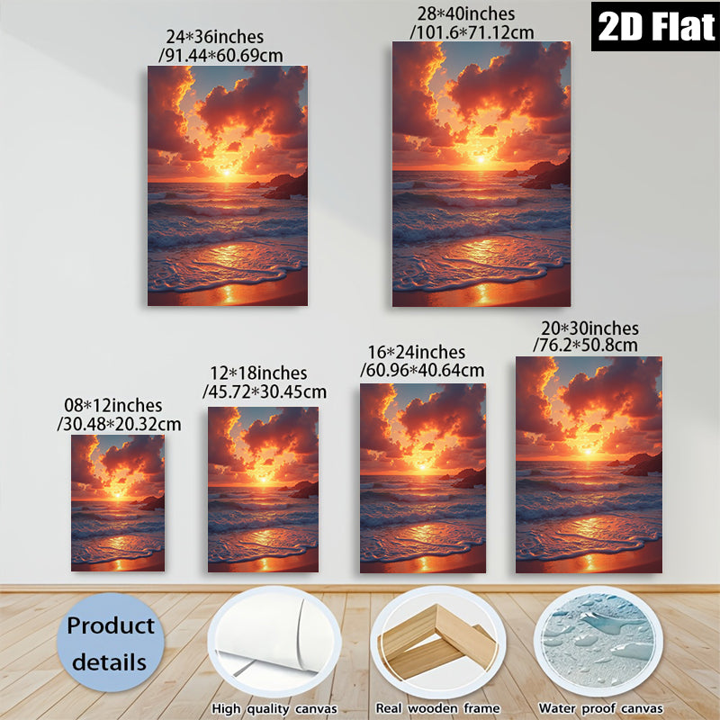 2D flat 1pc Coastal Sunset Beach Ocean Waves Wall Art Living Room Bedroom Decor Modern Farmhouse Canvas Prints for Home Decoration Trending Now Gallery Wrapped Ready to Hang