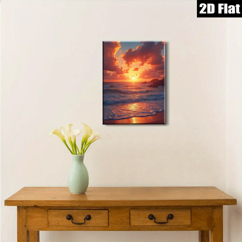 2D flat 1pc Coastal Sunset Beach Ocean Waves Wall Art Living Room Bedroom Decor Modern Farmhouse Canvas Prints for Home Decoration Trending Now Gallery Wrapped Ready to Hang