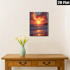 2D flat 1pc Coastal Sunset Beach Ocean Waves Wall Art Living Room Bedroom Decor Modern Farmhouse Canvas Prints for Home Decoration Trending Now Gallery Wrapped Ready to Hang