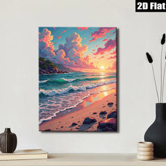 2D flat 1pc Coastal Sunset Beach Waves Ocean View Wall Art Living Room Bedroom Decor Farmhouse Style Gallery Wrapped Canvas Prints Modern Home Décor