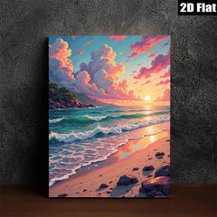 2D flat 1pc Coastal Sunset Beach Waves Ocean View Wall Art Living Room Bedroom Decor Farmhouse Style Gallery Wrapped Canvas Prints Modern Home Décor