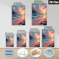 2D flat 1pc Coastal Sunset Beach Waves Ocean View Wall Art Living Room Bedroom Decor Farmhouse Style Gallery Wrapped Canvas Prints Modern Home Décor