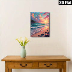 2D flat 1pc Coastal Sunset Beach Waves Ocean View Wall Art Living Room Bedroom Decor Farmhouse Style Gallery Wrapped Canvas Prints Modern Home Décor
