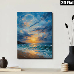 2D flat 1pc Coastal Sunset Ocean Waves Beach Wall Art Decor for Living Room Bedroom Home Office Canvas Prints Gallery Wrapped Ready to Hang Modern Farmhouse Style