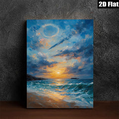 2D flat 1pc Coastal Sunset Ocean Waves Beach Wall Art Decor for Living Room Bedroom Home Office Canvas Prints Gallery Wrapped Ready to Hang Modern Farmhouse Style
