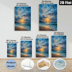 2D flat 1pc Coastal Sunset Ocean Waves Beach Wall Art Decor for Living Room Bedroom Home Office Canvas Prints Gallery Wrapped Ready to Hang Modern Farmhouse Style