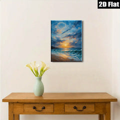 2D flat 1pc Coastal Sunset Ocean Waves Beach Wall Art Decor for Living Room Bedroom Home Office Canvas Prints Gallery Wrapped Ready to Hang Modern Farmhouse Style