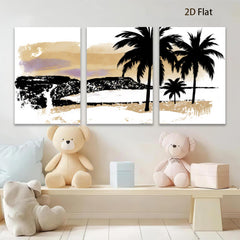2D flat 1pc Coastal Sunset Palm Trees Beach Wall Art Canvas Prints for Living Room Bedroom Home Decor Farmhouse Style Modern Gallery Wrapped Timeless