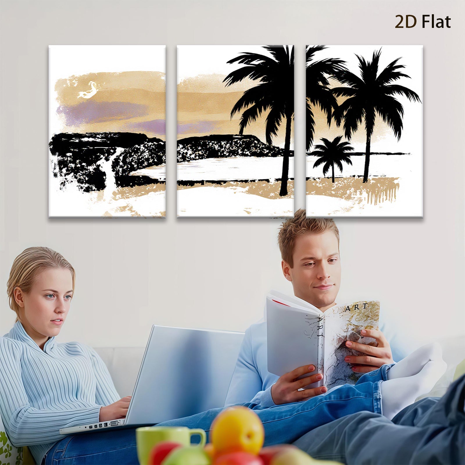 2D flat 1pc Coastal Sunset Palm Trees Beach Wall Art Canvas Prints for Living Room Bedroom Home Decor Farmhouse Style Modern Gallery Wrapped Timeless