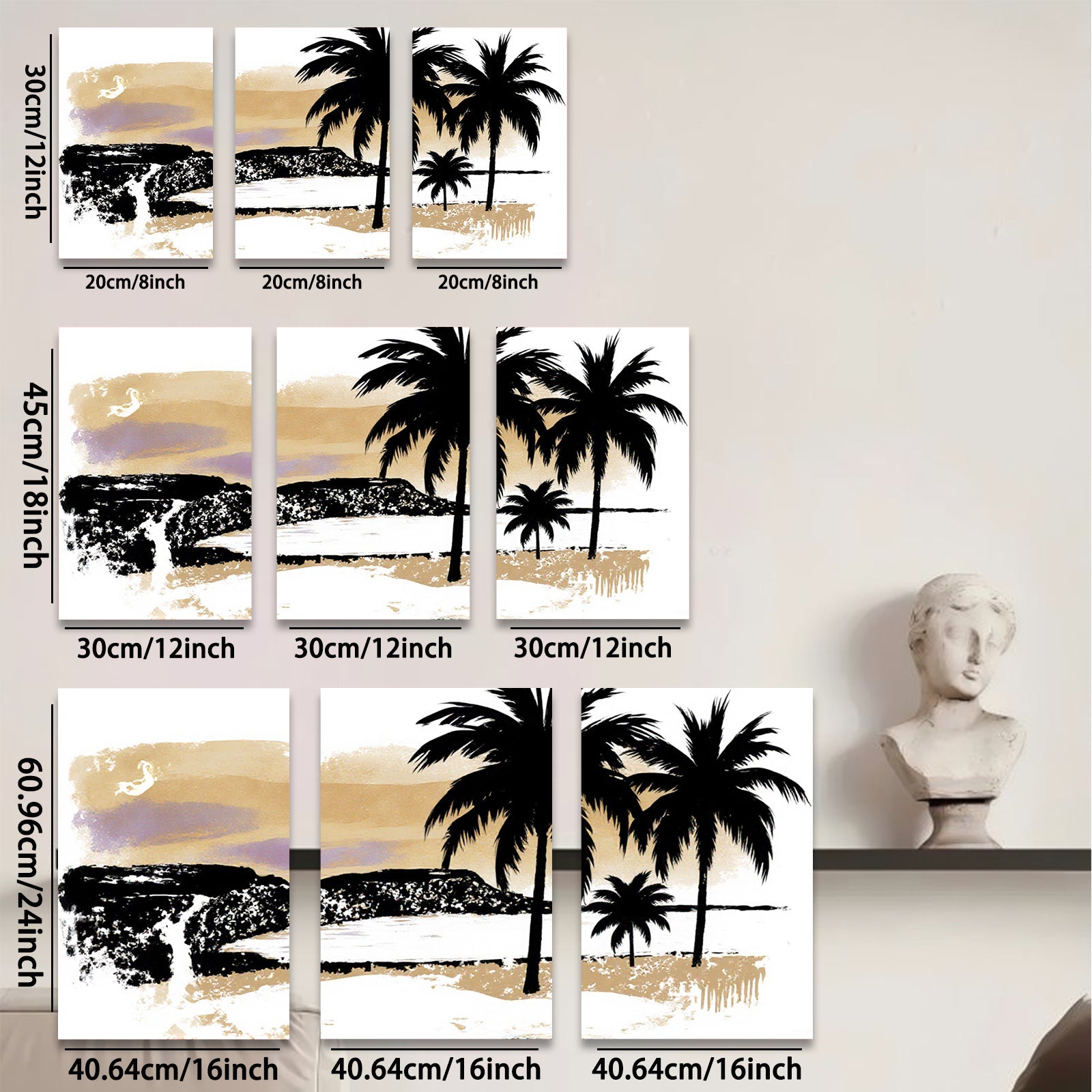 2D flat 1pc Coastal Sunset Palm Trees Beach Wall Art Canvas Prints for Living Room Bedroom Home Decor Farmhouse Style Modern Gallery Wrapped Timeless