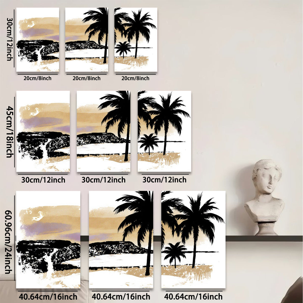 2D flat 1pc Coastal Sunset Palm Trees Beach Wall Art Canvas Prints for Living Room Bedroom Home Decor Farmhouse Style Modern Gallery Wrapped Timeless