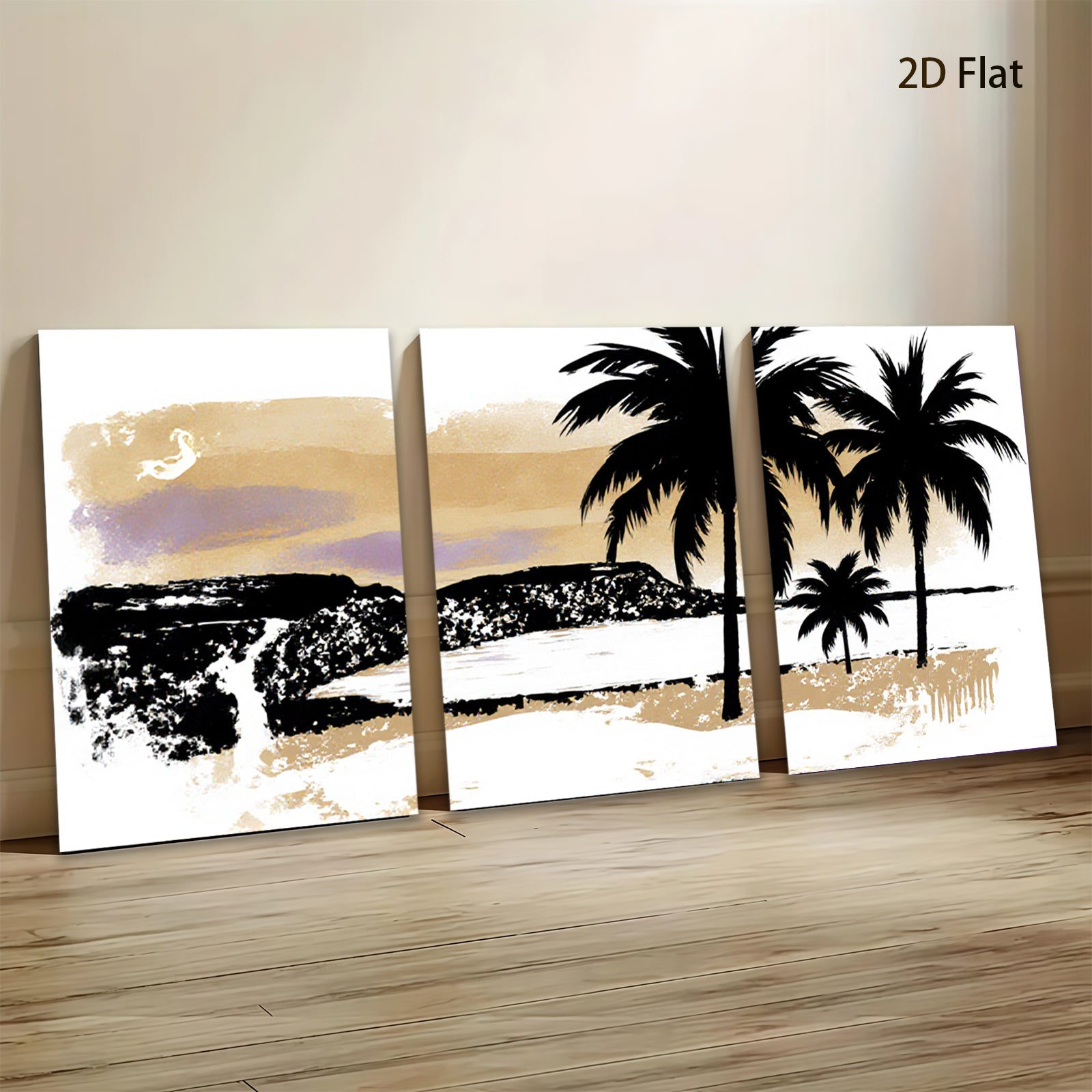 2D flat 1pc Coastal Sunset Palm Trees Beach Wall Art Canvas Prints for Living Room Bedroom Home Decor Farmhouse Style Modern Gallery Wrapped Timeless