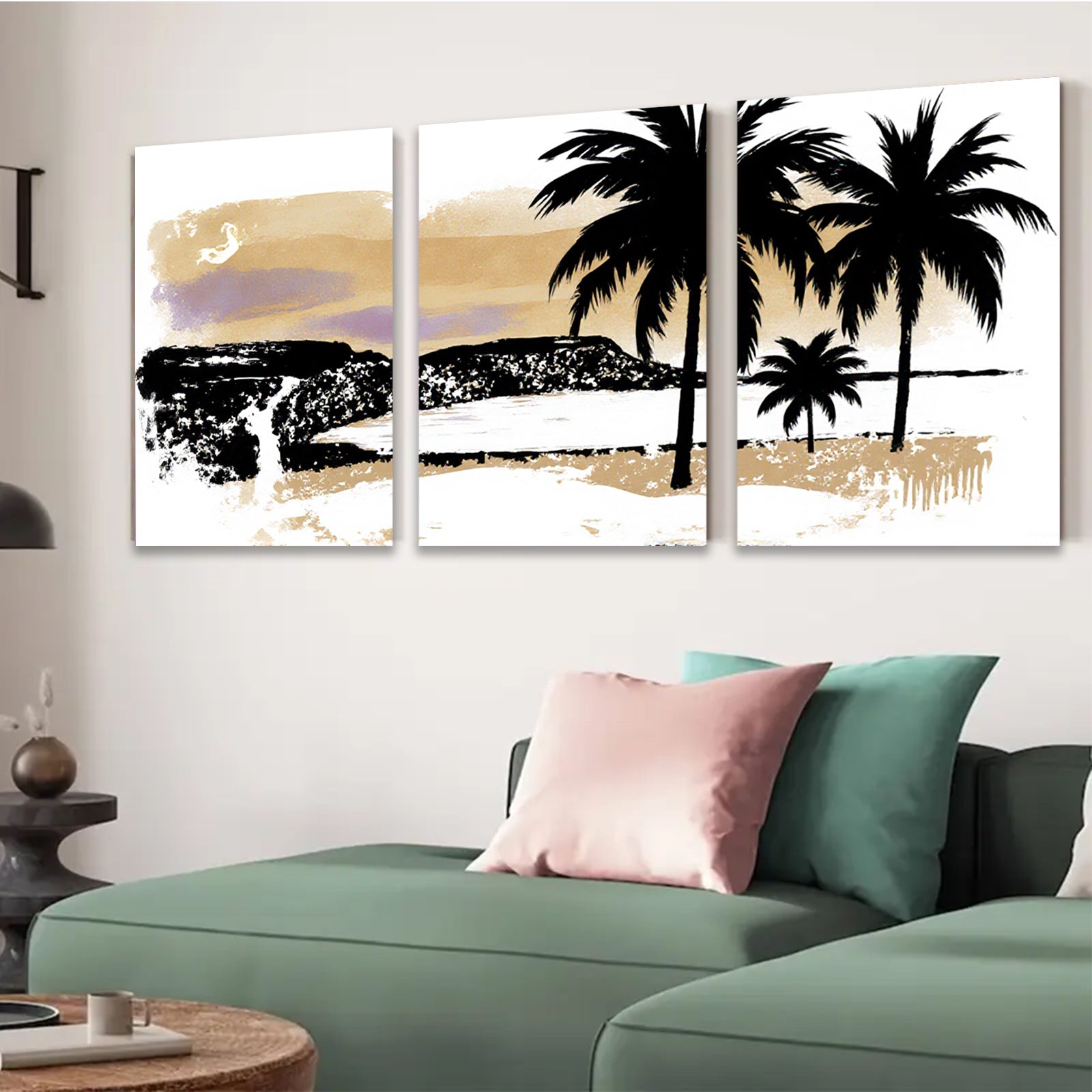2D flat 1pc Coastal Sunset Palm Trees Beach Wall Art Canvas Prints for Living Room Bedroom Home Decor Farmhouse Style Modern Gallery Wrapped Timeless