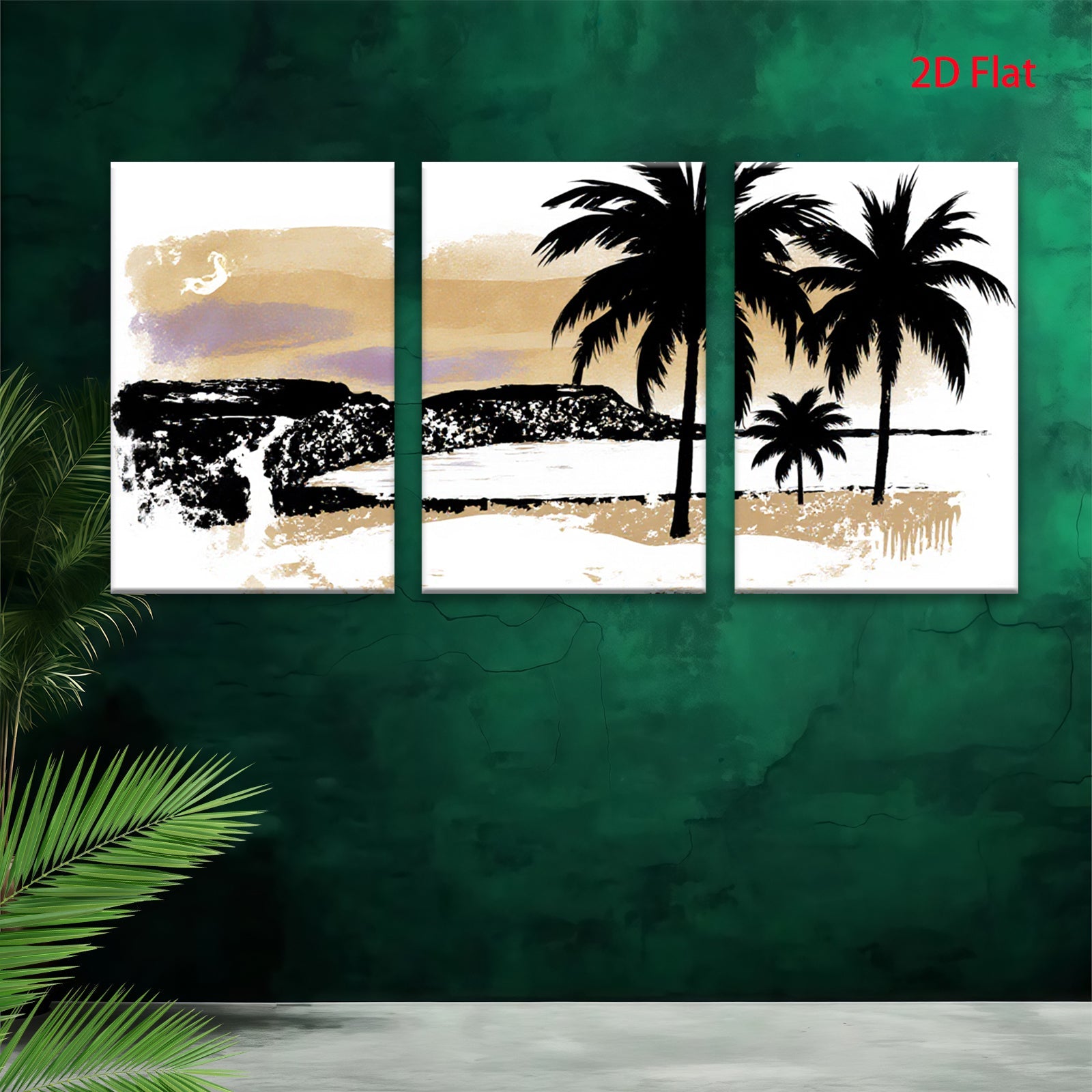 2D flat 1pc Coastal Sunset Palm Trees Beach Wall Art Canvas Prints for Living Room Bedroom Home Decor Farmhouse Style Modern Gallery Wrapped Timeless