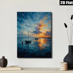 2D flat 1pc Coastal Sunset Sailing Boats Ocean Wall Art Decor Living Room Bedroom Modern Farmhouse Style Canvas Prints Wrapped Ready To Hang Gallery Wrapped