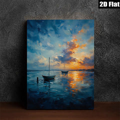2D flat 1pc Coastal Sunset Sailing Boats Ocean Wall Art Decor Living Room Bedroom Modern Farmhouse Style Canvas Prints Wrapped Ready To Hang Gallery Wrapped