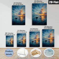 2D flat 1pc Coastal Sunset Sailing Boats Ocean Wall Art Decor Living Room Bedroom Modern Farmhouse Style Canvas Prints Wrapped Ready To Hang Gallery Wrapped