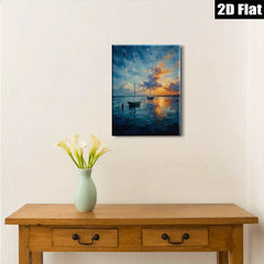 2D flat 1pc Coastal Sunset Sailing Boats Ocean Wall Art Decor Living Room Bedroom Modern Farmhouse Style Canvas Prints Wrapped Ready To Hang Gallery Wrapped
