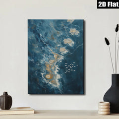 2D flat 1pc Coastal Swirls Flight Above Ocean Waves Living Room Bedroom Wall Decor Modern Farmhouse Gallery Wrapped Canvas Prints Teal Blue Art