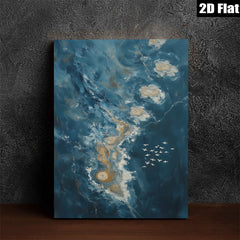 2D flat 1pc Coastal Swirls Flight Above Ocean Waves Living Room Bedroom Wall Decor Modern Farmhouse Gallery Wrapped Canvas Prints Teal Blue Art