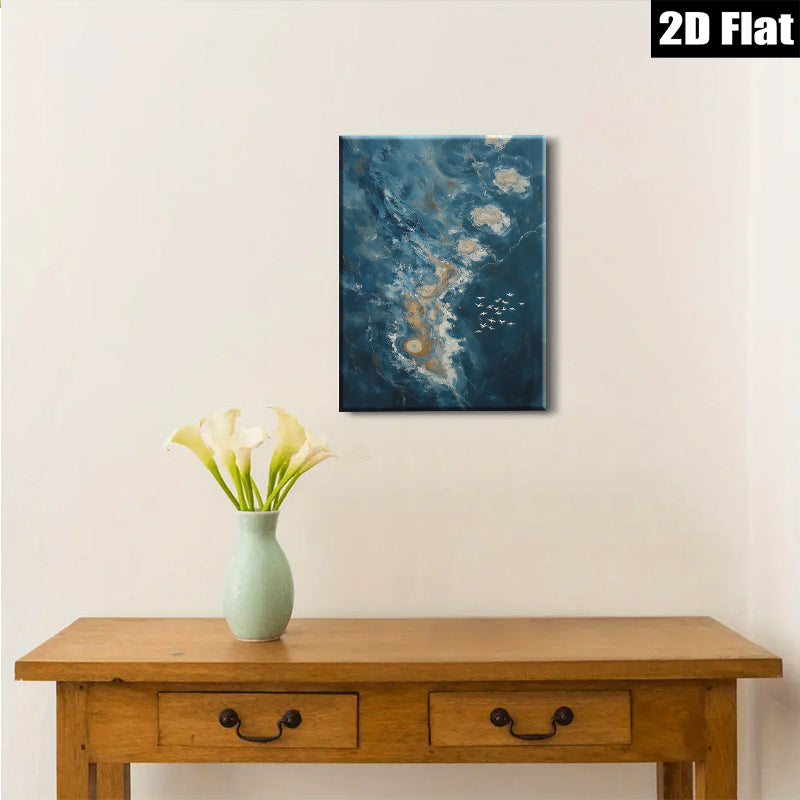 2D flat 1pc Coastal Swirls Flight Above Ocean Waves Living Room Bedroom Wall Decor Modern Farmhouse Gallery Wrapped Canvas Prints Teal Blue Art