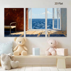 2D flat 1pc Coastal View Open Door Sunlight Living Room Bedroom Wall Decor Farmhouse Style Canvas Prints Modern Artwork
