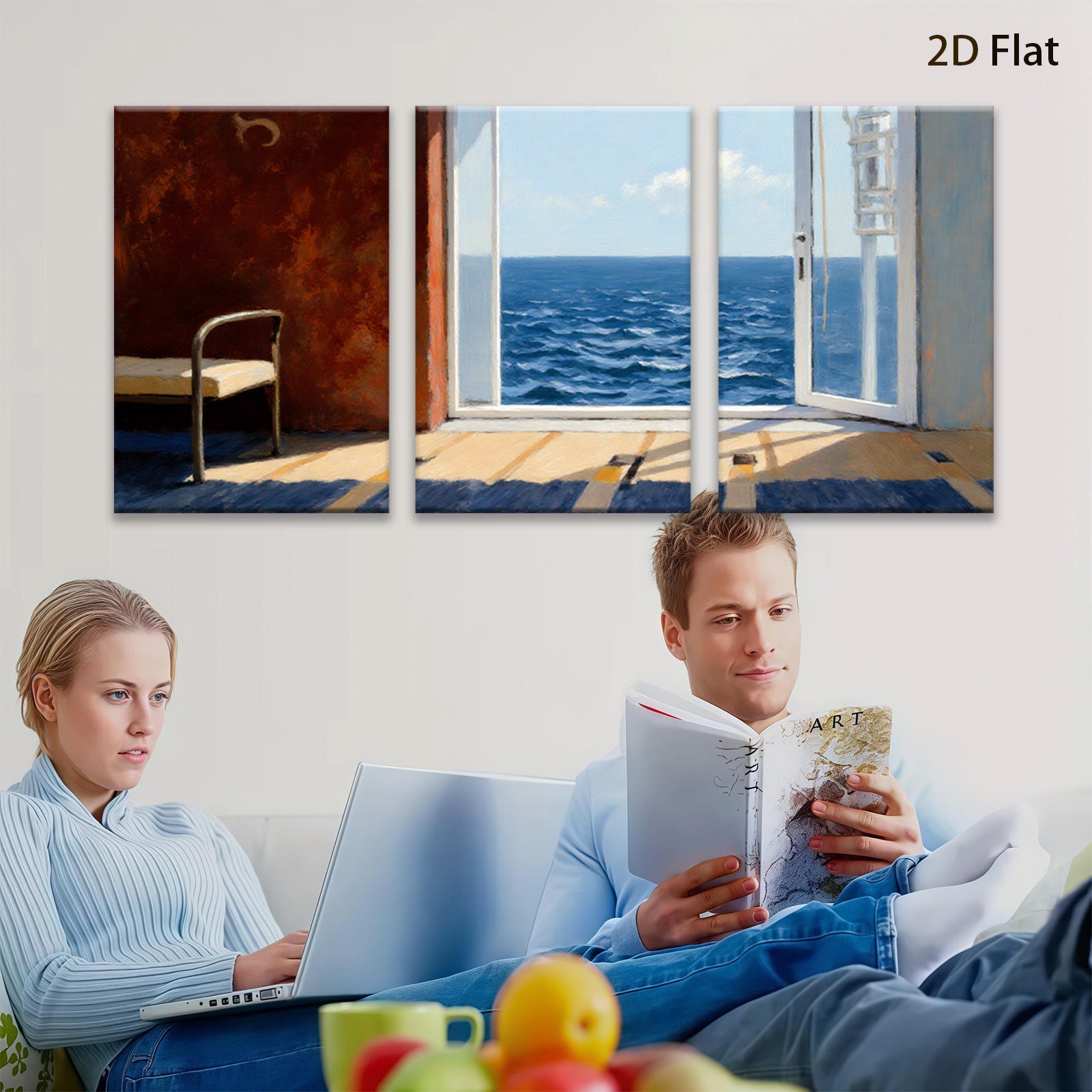 2D flat 1pc Coastal View Open Door Sunlight Living Room Bedroom Wall Decor Farmhouse Style Canvas Prints Modern Artwork