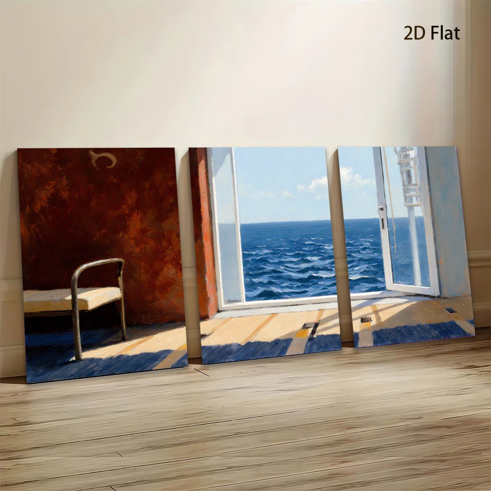 2D flat 1pc Coastal View Open Door Sunlight Living Room Bedroom Wall Decor Farmhouse Style Canvas Prints Modern Artwork